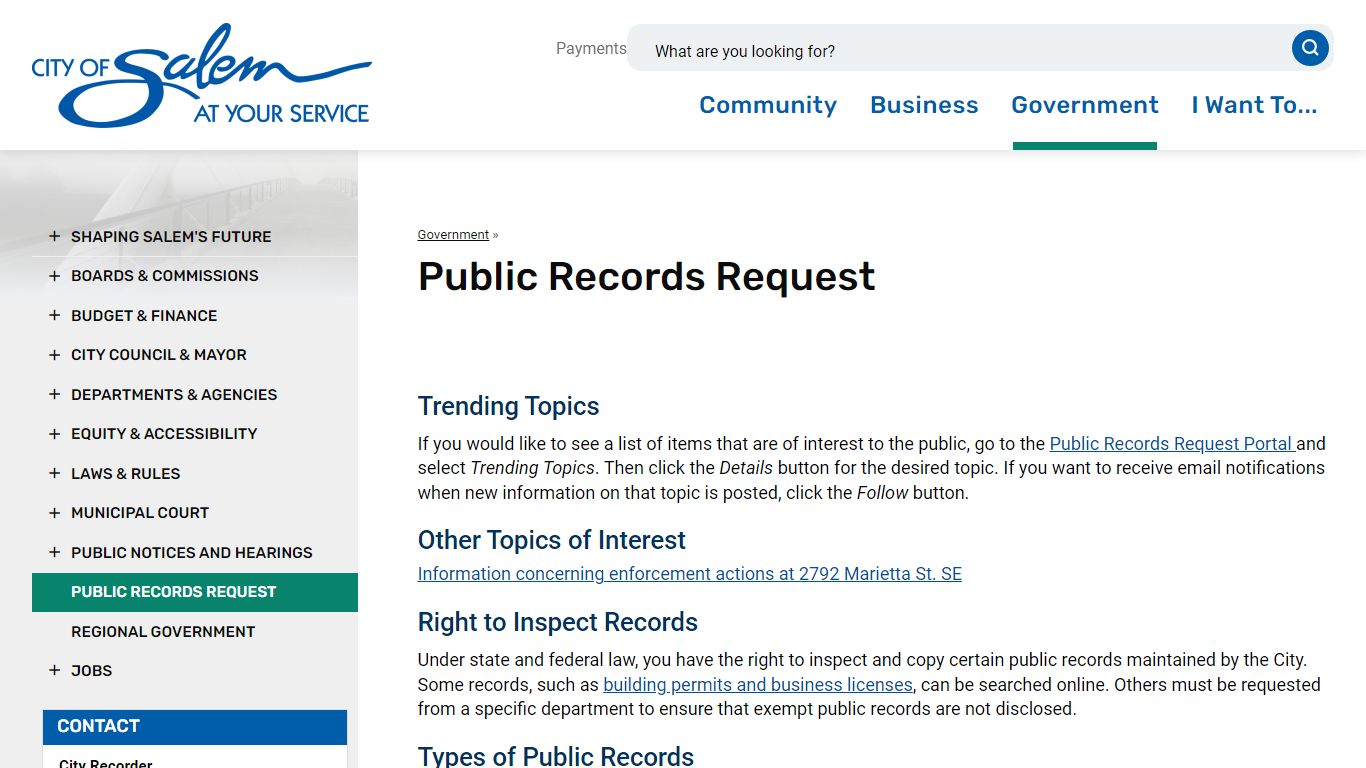Public Records Request | Salem, Oregon